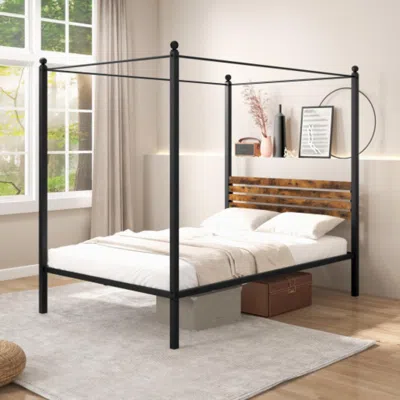 Hivvago Queen Size Canopy Bed Frame With Under Bed Storage-full Size