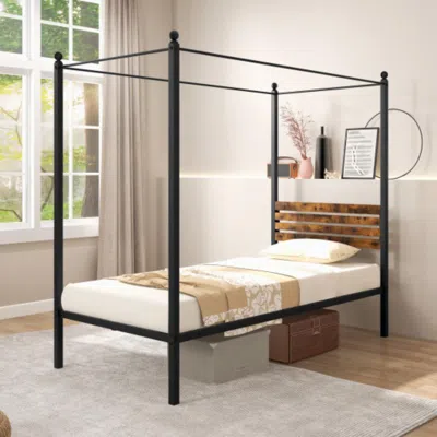 Hivvago Queen Size Canopy Bed Frame With Under Bed Storage-twin Size