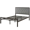 Hivvago Queen Size Contemporary Metal Platform Bed With Grey Upholstered Headboard In Gray