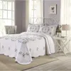 Hivvago Queen Size Cotton Bedspread With Scalloped Edges And Floral Print Embroidery In White In White