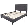 Hivvago Queen Size Dark Gray Fabric Upholstered Platform Bed Frame With Headboard In Gray