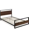 Hivvago Queen Size Farmhouse Metal Wood Platform Bed Frame With Headboard Footboard In Brown