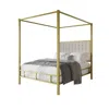 Hivvago Queen Size Gold Metal Canopy Bed With Upholstered Button-tufted Headboard In Gold