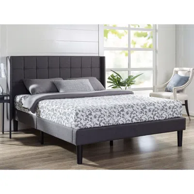 Hivvago Queen Size Grey Wingback Upholstered Platform Bed In Gray