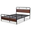 Hivvago Queen Size Industrial Metal Wood Platform Bed Frame With Headboard And Footboard