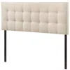 Hivvago Queen Size Ivory Fabric Padded Mid-century Upholstered Headboard In Neutral