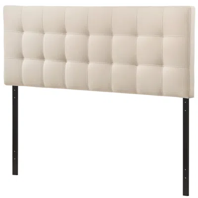 Hivvago Queen Size Ivory Fabric Padded Mid-century Upholstered Headboard In Neutral