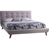 Hivvago Queen Size Mid-century Style Beige Upholstered Platform Bed