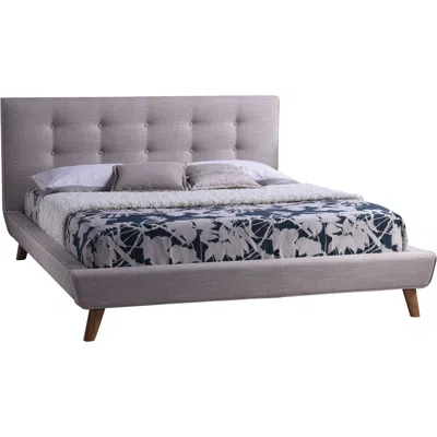 Hivvago Queen Size Mid-century Style Beige Upholstered Platform Bed