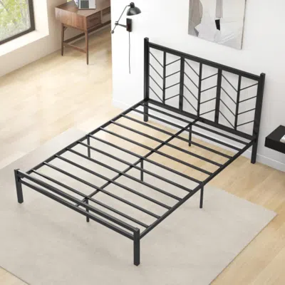 Hivvago Queen Size Platform Bed With Headboard And Metal Frame-queen Size In Black