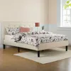 Hivvago Queen Size Taupe Beige Upholstered Platform Bed Frame With Headboard In Neutral