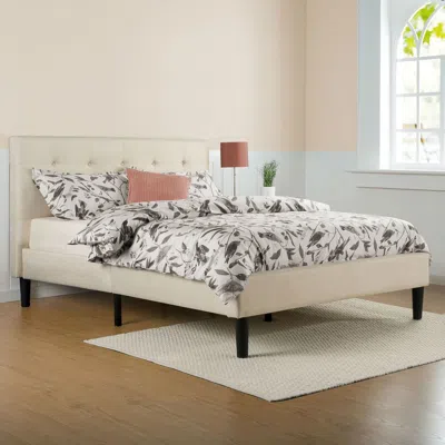 Hivvago Queen Size Taupe Beige Upholstered Platform Bed Frame With Headboard In Neutral
