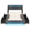 Hivvago Queen Size Upholstered Platform Bed Frame With Led Lights And Charging Station-grey