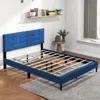 Hivvago Queen Size Upholstered Platform Bed With Button Tufted Headboard-blue