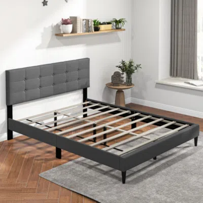 Hivvago Queen Size Upholstered Platform Bed With Button Tufted Headboard-gray