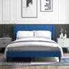 Hivvago Queen Size Upholstered Platform Bed With Button Tufted Wingback Headboard-blue