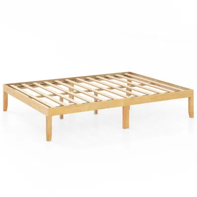 Hivvago Queen Size Wood Bed Frame With Wooden Slats Support And Rubber Wood Legs In Neutral