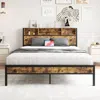 Hivvago Queen-sized Quick Assembly Bedframe With Charging Station And Storage - Black