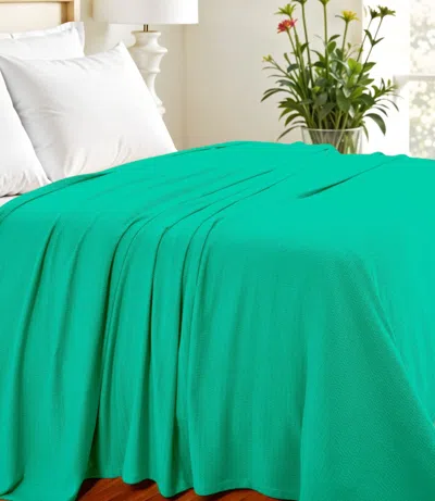 Hivvago Queen Teal Cotton Waffle Weave Honeycomb Blanket In Green