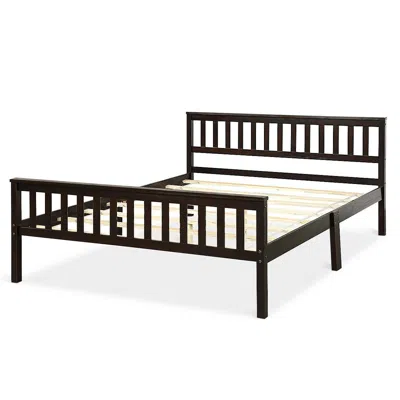 Hivvago Queen Wood Platform Bed Frame With Headboard And Footboard In Espresso In Brown