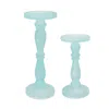 Hivvago Qui 14, 11 Inch Candle Holders, Turned Pedestal, Blue Glass, Set Of 2 In Blue