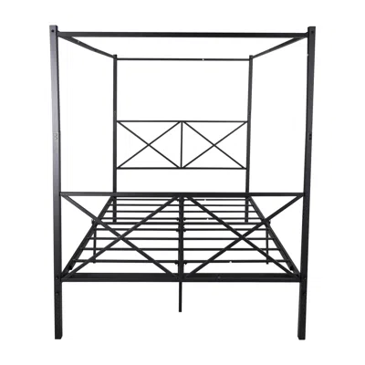 Hivvago Quick Assembly Queen Sized Metal Canopy X Shaped Platform Bed Frame - Black