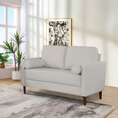 Hivvago Quzi 52 Inch Loveseat, Usb Port, Bolster Pillows, Tapered Legs, Off White