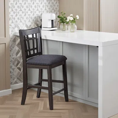 Hivvago Raha Counter Stool Chair, Nailhead Trim, Open Square Back, Dark Gray In Black