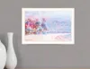 Hivvago Rainbow Bright Sandy Beach With Umbrellas White Framed Print Wall Art In Neutral