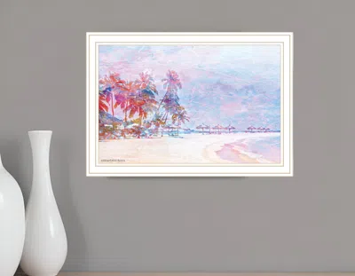 Hivvago Rainbow Bright Sandy Beach With Umbrellas White Framed Print Wall Art In Neutral