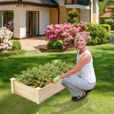 Hivvago Raised Garden Bed Fir Wood Wooden Square Wood Planter Box For Garden In Neutral