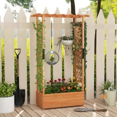 Hivvago Raised Garden Bed With Arch Trellis-orange In Brown