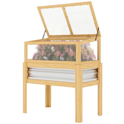 Hivvago Raised Garden Bed With Greenhouse Cover In Brown