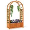 Hivvago Raised Garden Bed With Lattice Trellis Ached Roof Wooden Elevated Planter Box-brown
