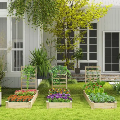Hivvago Raised Garden Bed With Planter Box And Trellis-natural In Neutral