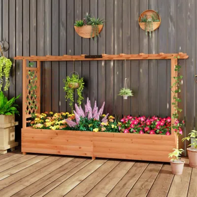 Hivvago Raised Garden Bed With Side Trellis Hanging Roof And Planter Box-orange In Brown
