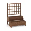 Hivvago Raised Garden Bed With Trellis 2-tier Wood Planter Box With Drainage Holes-rustic Brown