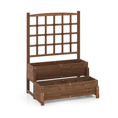 Hivvago Raised Garden Bed With Trellis 2-tier Wood Planter Box With Drainage Holes-rustic Brown