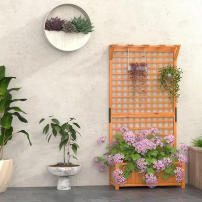 Hivvago Raised Garden Bed With Trellis And Hanging Roof-natural In Orange