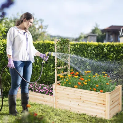 Hivvago Raised Garden Bed With Trellis-natural In Neutral