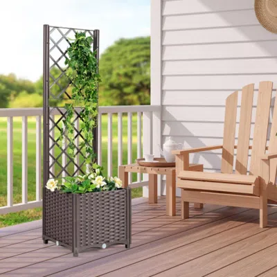 Hivvago Raised Garden Bed With Trellis Planter Box For Climbing Plants -brown In Gray