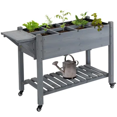 Hivvago Raised Garden Planter With Lockable Wheels And Storage Shelf