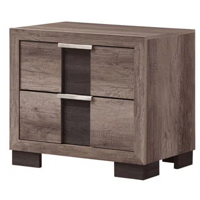 Hivvago Rangley 24 Inch Nightstand, 2 Drawers, Chrome Metal Handles, Brown Wood