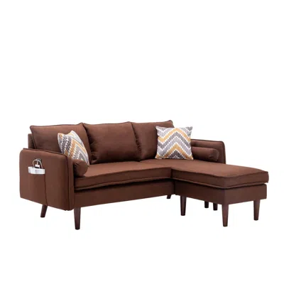 Hivvago Ranon 70 Inch Sectional Chaise Sofa, Pillows, Usb Ports, Side Pockets Brown