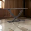 Hivvago Rase 57 Inch Console Table, Cross Leg Design, Pedestal Base, Black Wood In Gray