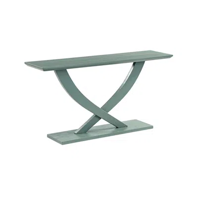 Hivvago Rase 57 Inch Console Table, Cross Leg Design, Pedestal Base, Gray Green