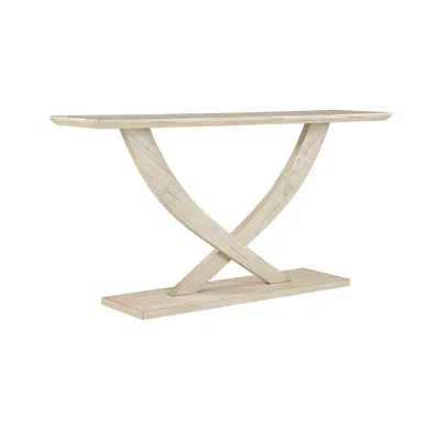 Hivvago Rase 57 Inch Console Table, Cross Leg Design, Pedestal Base, Whitewash Wood