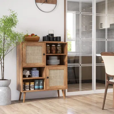 Hivvago Rattan Buffet Cabinet With 2 Doors And 2 Cubbies-natural