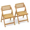 Hivvago Rattan Cane Folding Dining Chairs Set Of 2 With Rotatable Backrests In Neutral
