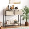 Hivvago Rattan Console Table Boho Entryway Table With 2 Rattan Drawers And Open Storage Shelf-oak